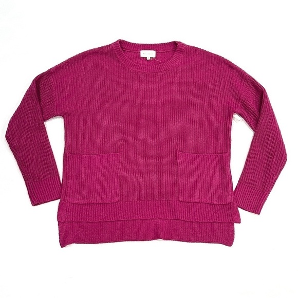 NWOT Melloday Fuschia Two Pocket Pullover Knit Hi Low Sweater - Picture 1 of 9